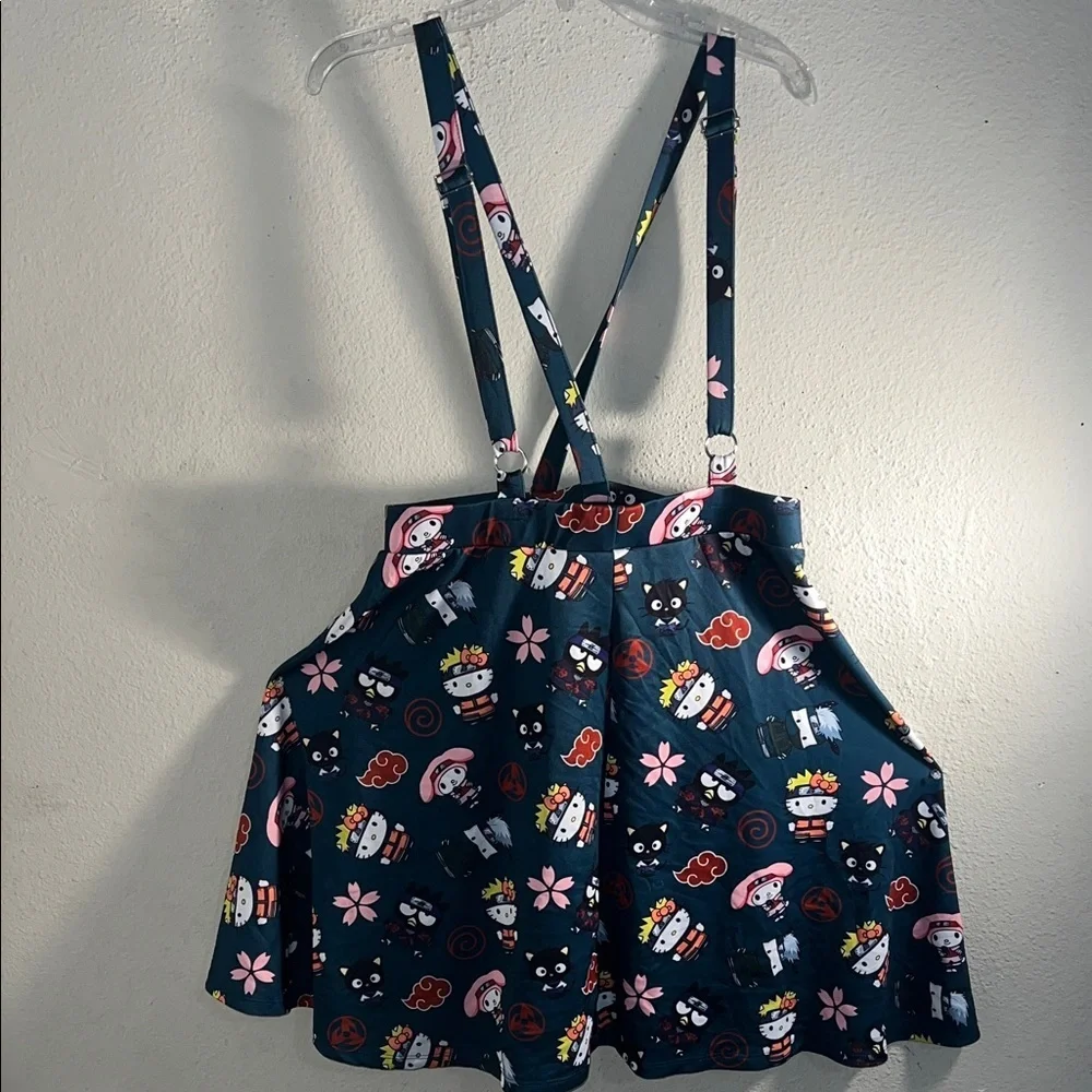 Playful Character Print Skirt with Suspenders